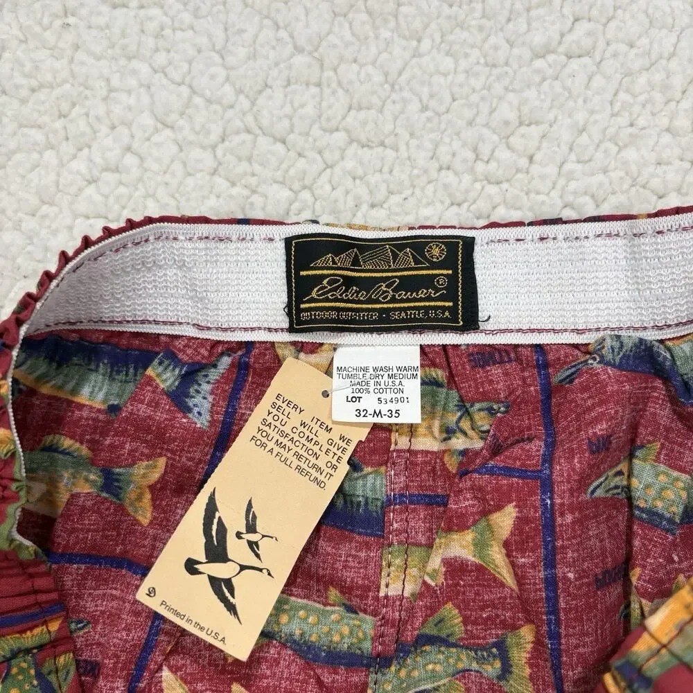 Vtg NWT Eddie Bauer Mens M Boxer Shorts 100% Cotton Fish Print Made In USA NOS